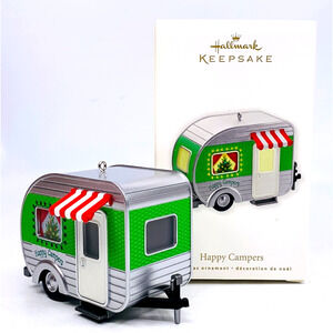 Hallmark HAPPY CAMPERS 2010 Keepsake Ornament Silver & Green‎ Red Stripe Awning